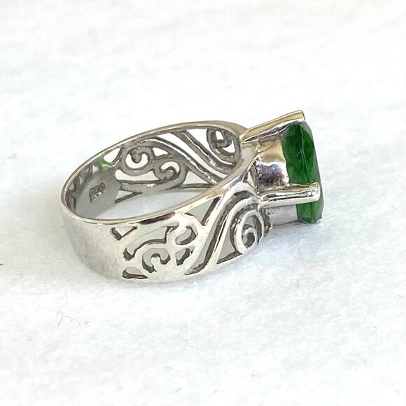 Sterling Silver 925 Oval Faceted Green Cubic Zirconia Scrollwork Ring Sz 4.75 - Picture 5 of 16